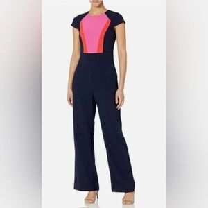 Vince Camuto Navy Wide-Leg Jumpsuit with Pink & Coral Bodice - Size 18